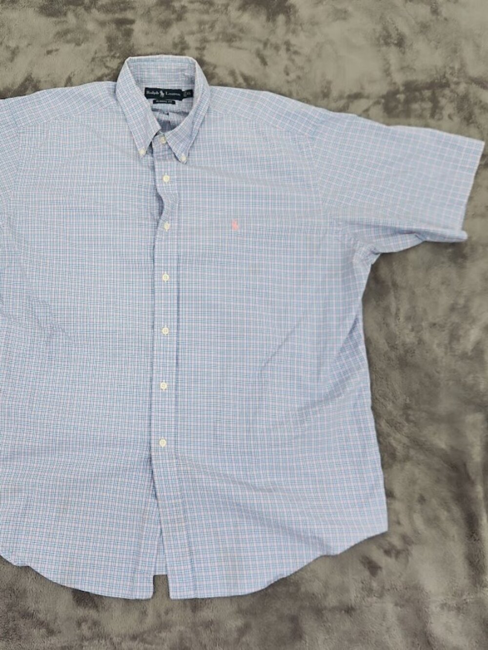 Ralph Lauren Classic Fit Cotton Blue Pink Plaid Short Sleeve Button Down Mens XL